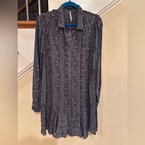 Free People Gray Floral Long Sleeve Dress